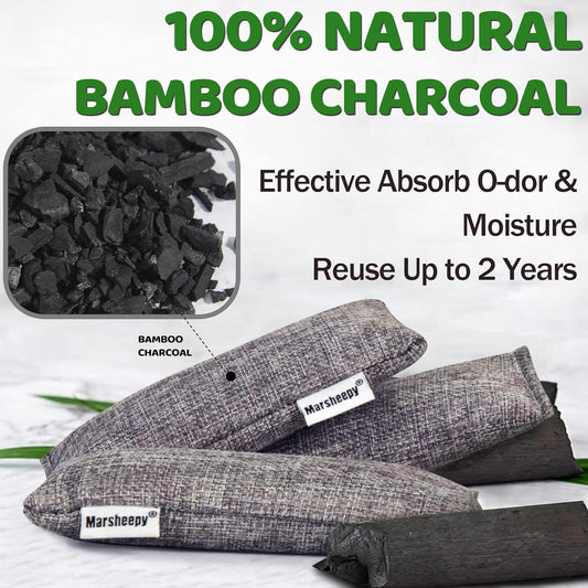 Marsheepy 12 Pack Charcoal Shoe Deodorizer Bags, Bamboo Charcoal Air Purifying bags, Odor Absorber, Odor Eliminator for shoes, Home, Closet, Pet