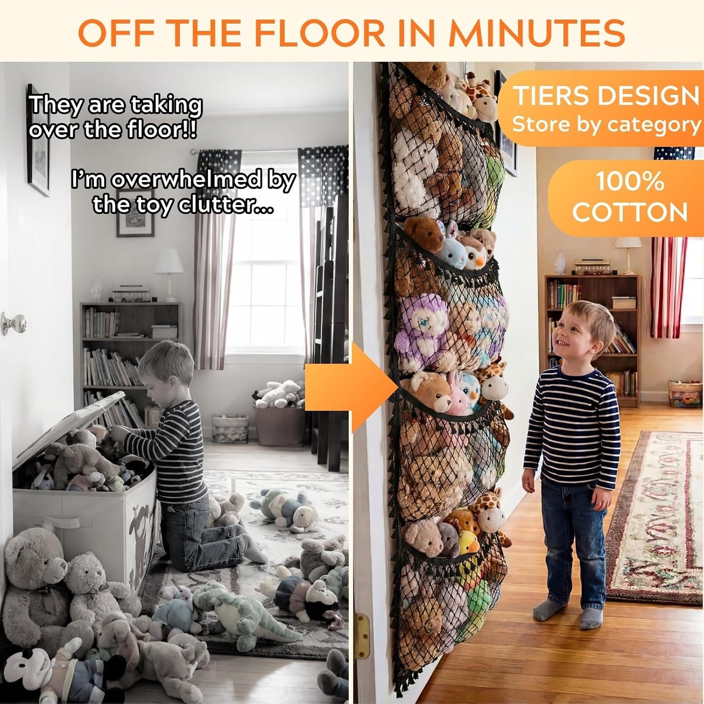 Ofiray-home Cotton Over The Door Stuffed Animal Storage | Toy Organizer for Storage Plush Toys, Stuffed Animal Holder with 4 Large Pockets, Hanging Door Organizer for Nursery