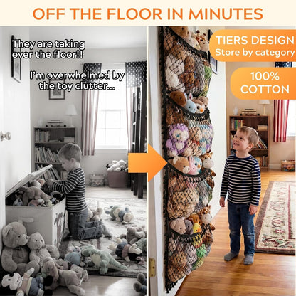 Ofiray-home Cotton Over The Door Stuffed Animal Storage | Toy Organizer for Storage Plush Toys, Stuffed Animal Holder with 4 Large Pockets, Hanging Door Organizer for Nursery