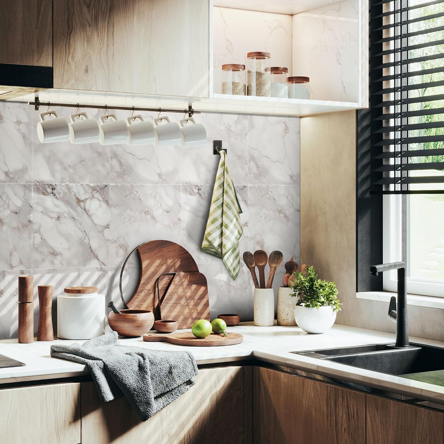 Vieshful 20pcs Peel and Stick Backsplash Tile，12"x12" Self Adhesive Marble Tile for Wall, PVC Waterproof Shower Wall Panels, Back Splash Stick on Tiles for Kitchen Bathroom Living Room (Not Real Tile)