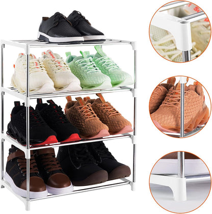 3-Tier Stackable Small Shoe Rack, Lightweight Shoe Shelf Storage Organizer for Entryway, Hallway and Closet(Black)