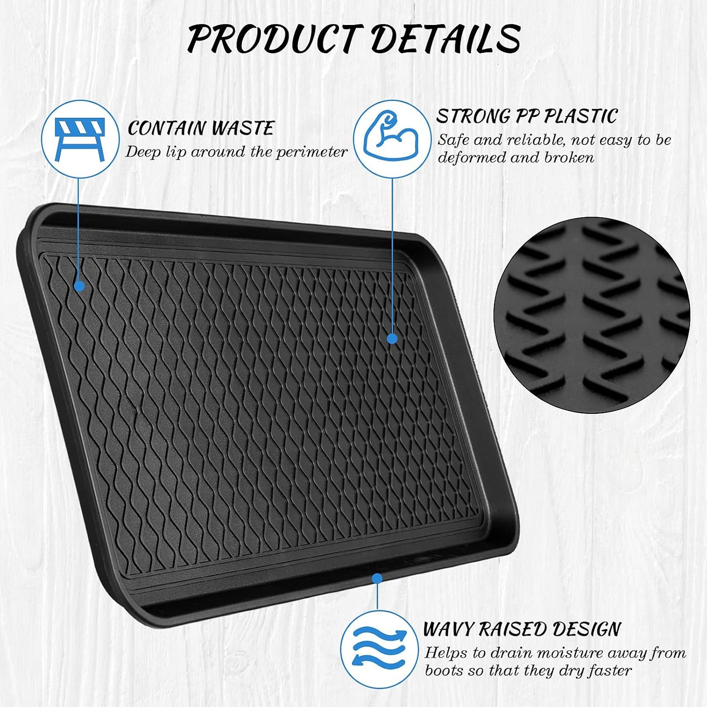 4 Pieces Shoe Tray for Entryway, Waterproof Boot Tray Shoe Mat Multi-Purpose Dog Cat Bowl Mat Pet Food Tray Boot Mat for Entryway Indoor Outdoor Floor Protection (Black,30 x 15 x 1.2 Inch)