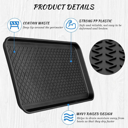 4 Pieces Shoe Tray for Entryway, Waterproof Boot Tray Shoe Mat Multi-Purpose Dog Cat Bowl Mat Pet Food Tray Boot Mat for Entryway Indoor Outdoor Floor Protection (Black,30 x 15 x 1.2 Inch)