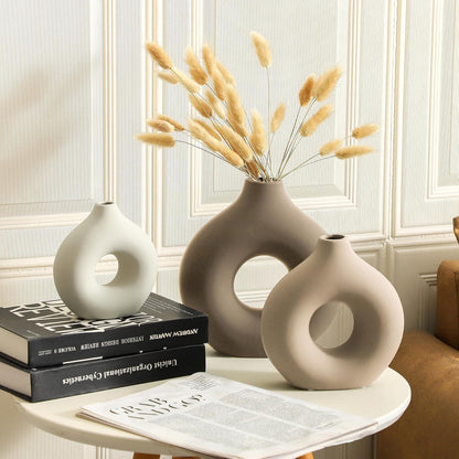 Vanselia Ceramic Vase Home Table Decor - Flower Vases Set of 3 Small Living Room Centerpiece Decorations for Shelf Bedroom Office Kitchen Dining Desk Modern Aesthetic Farmhouse Decorative (Classic)