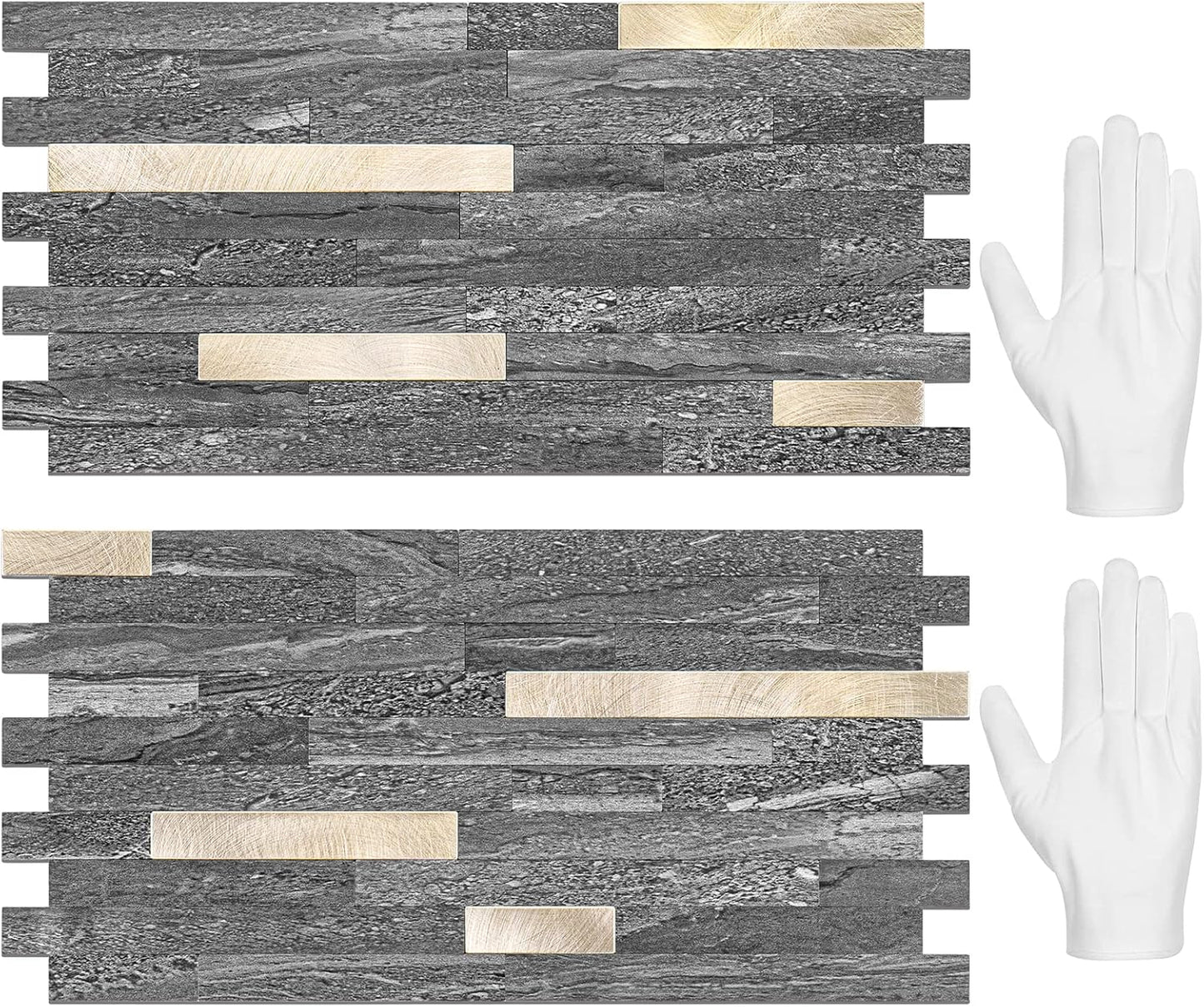 STICKGOO 20 Sheets Peel and Stick Backsplash Tile, Stick on Backsplash for Kitchen and Bathroom, White Sandstone Look PVC Mixed Metal Gold Self Adhesive Wall Tiles