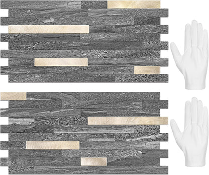 STICKGOO 20 Sheets Peel and Stick Backsplash Tile, Stick on Backsplash for Kitchen and Bathroom, White Sandstone Look PVC Mixed Metal Gold Self Adhesive Wall Tiles