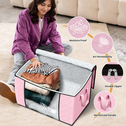 Fab totes 6 Pack Storage Bags for Clothes and Blanket, Foldable Closet Organizers and Storage with Zippers, Clear Window and Handles, Fabric Storage Bins for Sweater, Comforter, Bedding,Linen Sheets