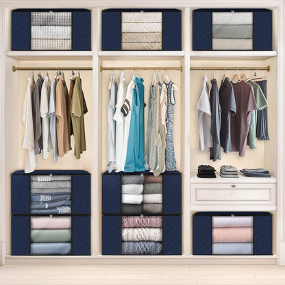Fab totes 6 Pack Storage Bags for Clothes and Blanket, Foldable Closet Organizers and Storage with Zippers, Clear Window and Handles, Fabric Storage Bins for Sweater, Comforter, Bedding,Linen Sheets