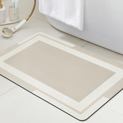 ACCUMTEK Non Slip Bath Mat, Thin Bathroom Rugs Fit Under Door, Quick Dry Bath Mats, Machine Washable Bath Rugs for Bathroom, Bathtub & Kitchen, Grey/Bordered/24 x17