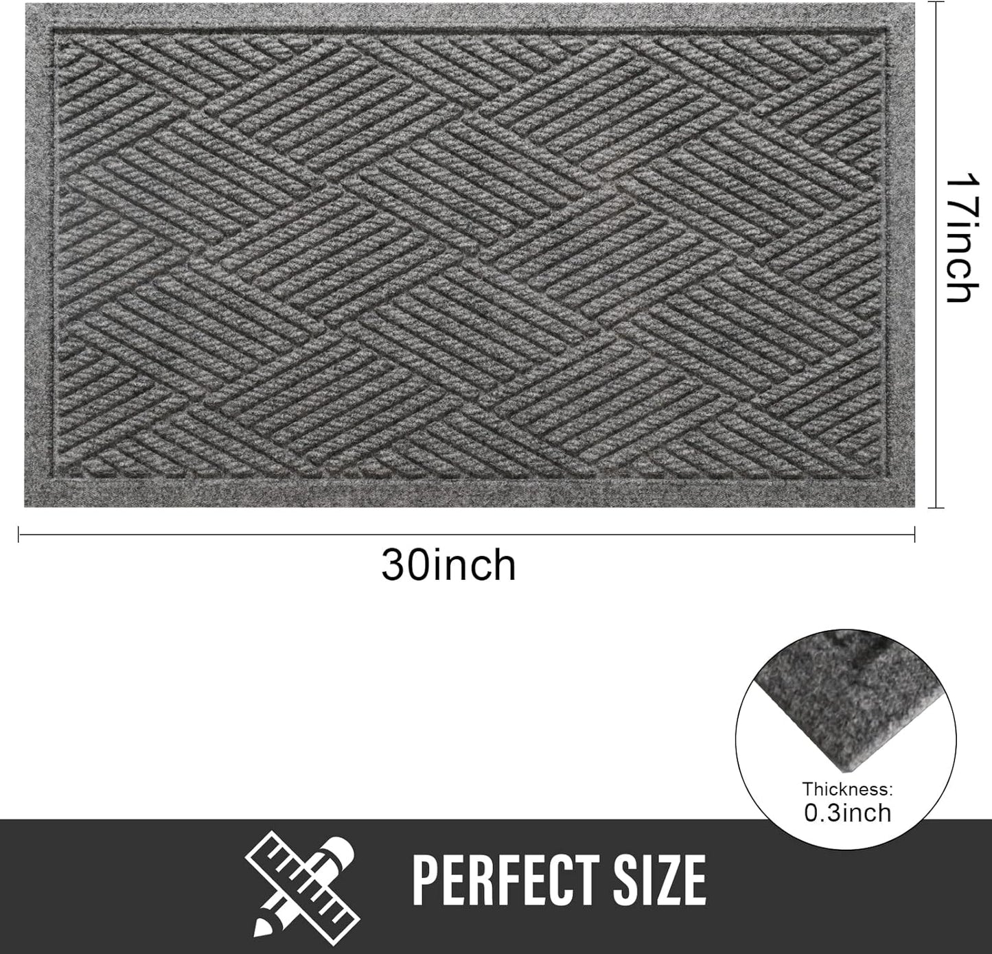 HIYARD Sturdy Front Door Mat, Absorbent Muddy Dirt Resist Welcome Door Mats Outdoor Indoor, Stain and Fade Resistant, Non-Slip Rubber Backing Low Profile Doormat for Entryway, 30×17, Beige