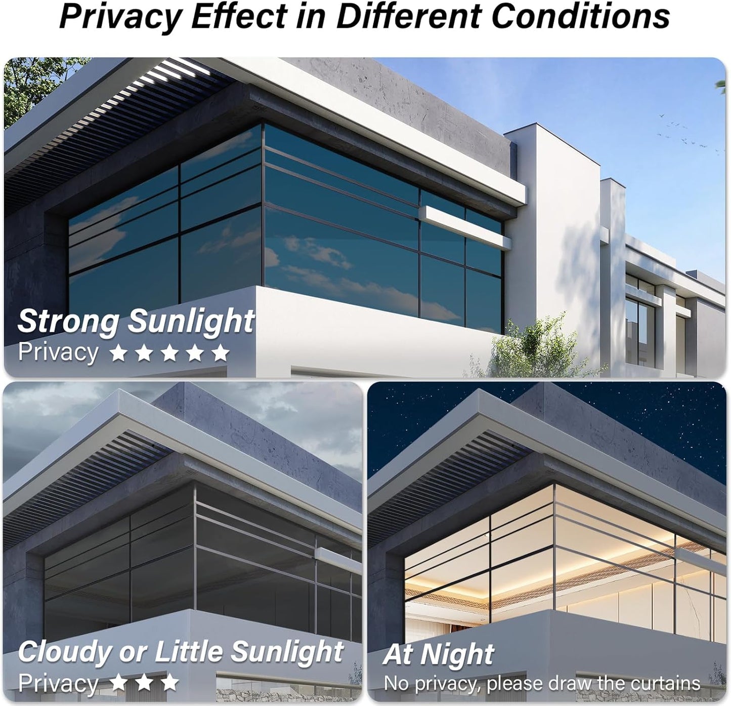 Kromapolis Blackout Window Privacy Film Total Light Blocking Room Darkening Window Covering, Removable Static Cling Frosted Glass Tint, Non-Adhesive, Black 17.5'' x 78.7''