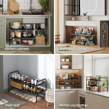 NETEL Under Sink Organizers and Storage, 2 Tier Expandable Under Cabinet Organizer Shelf with 4 Baskets and 4 Panels, Expandable Shelf for Cupboard, Kitchen, Bathroom, Shoe Storage Rack