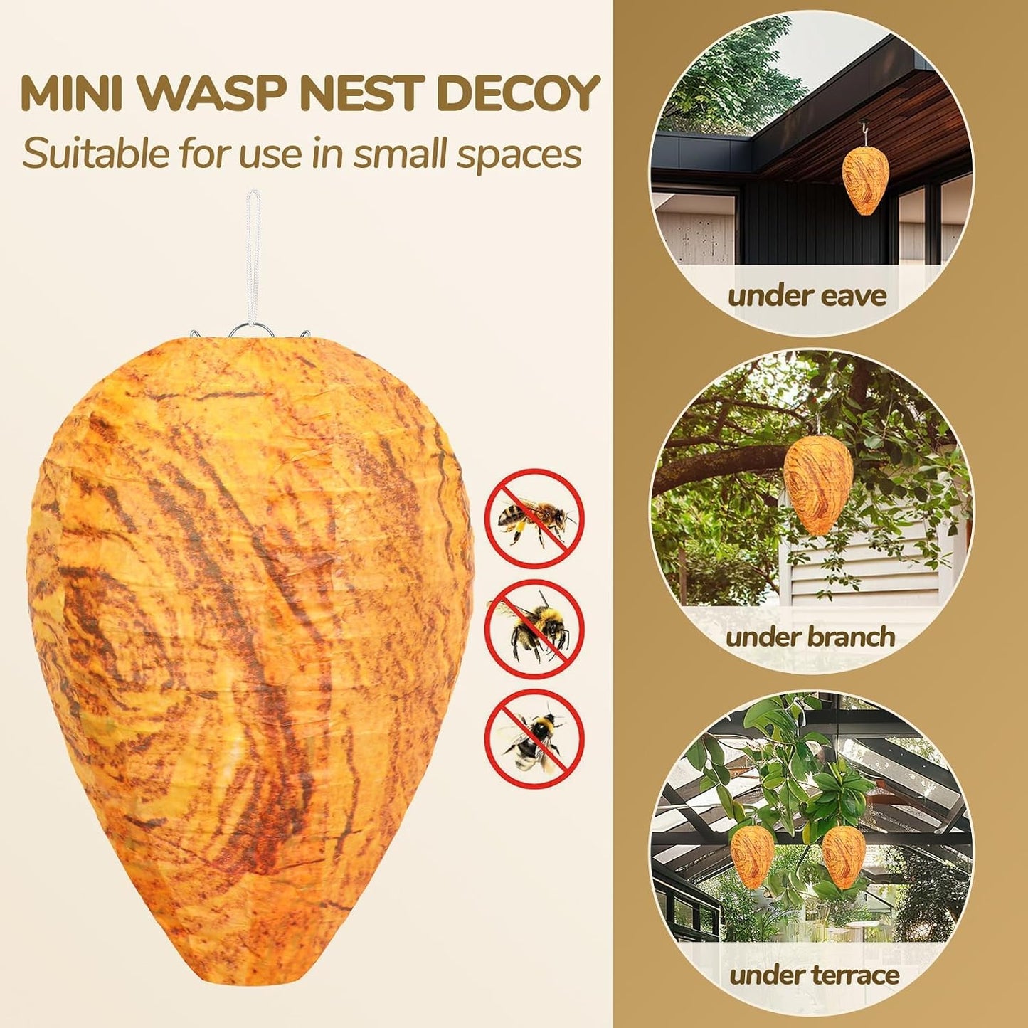 DECYOOL 4 Pack Paper Wasp Nest Decoy Hanging Fake Wasp Nest for Wasps Hornets Yellow Jackets