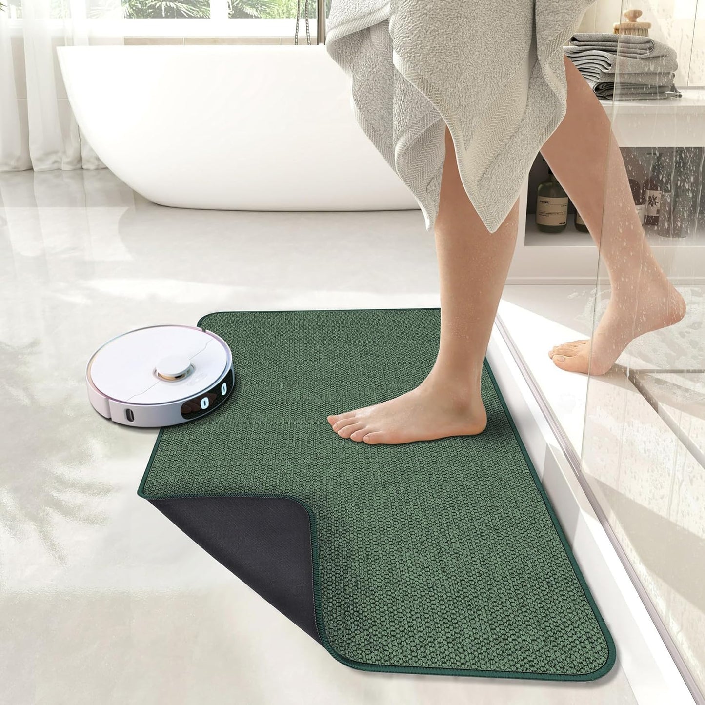Bath Mat,Ultra Thin Bathroom Rugs,Rubber Bath Mats for Bathroom,No Slip Bath Rugs,Quick Dry,Machine Washable,Low Pile,Absorbent,Shower Outside,Sink,Home Decor Accessories.Grey,1'5"x2'3"(17x27Inch)