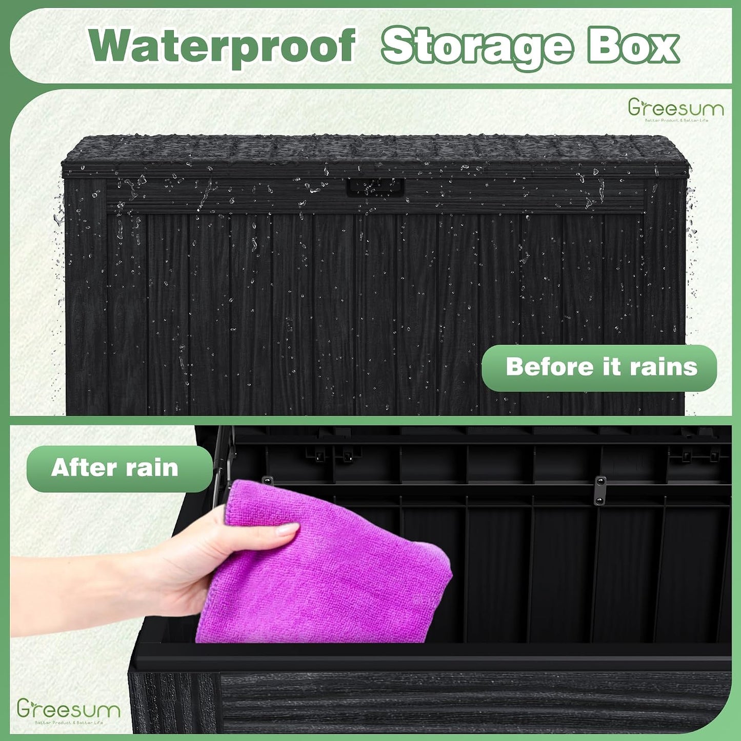 Greesum Outdoor Storage Box 31 Gallon Storage Box with Lid for Patio Furniture, Garden Tools, Pool Supplies, Waterproof and UV Resistant, Lockable, Dark Black