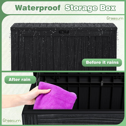 Greesum Outdoor Storage Box 31 Gallon Storage Box with Lid for Patio Furniture, Garden Tools, Pool Supplies, Waterproof and UV Resistant, Lockable, Dark Black