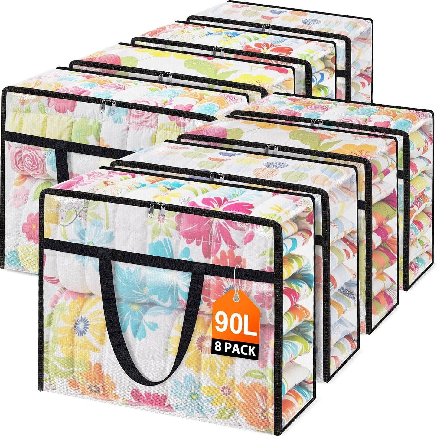 4 Packs Clear Under Bed Storage Containers - 60 L Large Capacity Clothes Storage Bags with Lid & Sturdy Handles, Foldable Moving Bags, Clothing Organizer Totes for Bedding, Comforter, Sheet