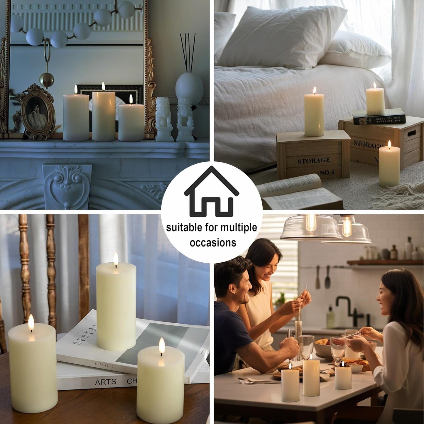 White Flameless Pillar Candles, Battery Operated Wax Candles with Remote, Flat Top Flickering Flameless Candles, LED Candle for Home, Wedding, Party Decor, Set of 3, Φ 3" H 4" 5" 6"
