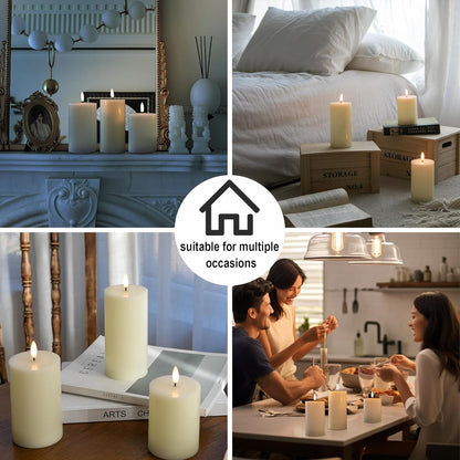 White Flameless Pillar Candles, Battery Operated Wax Candles with Remote, Flat Top Flickering Flameless Candles, LED Candle for Home, Wedding, Party Decor, Set of 3, Φ 3" H 4" 5" 6"