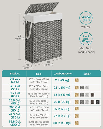 SONGMICS Laundry Hamper with Lid, 23.8 Gallon (90 L) Synthetic Rattan Clothes Laundry Basket with Lid and Handles, Foldable, Removable Liner, Chestnut Brown ULCB051K02