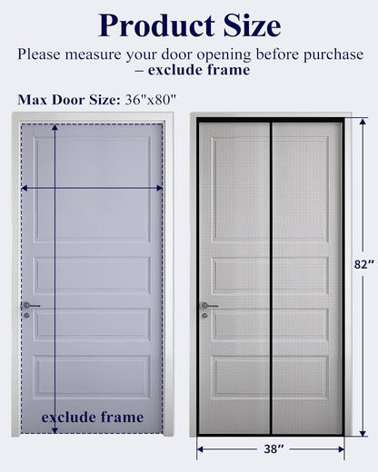 Kitsure Magnetic Screen Door - 38.0 x 82.0 in Retractable Screen Door Mesh for Front Door or Sliding Door, Pet & Kid Friendly, Hands-Free Closure Keeps Bugs Out & Lets Breeze in, Stripe Black