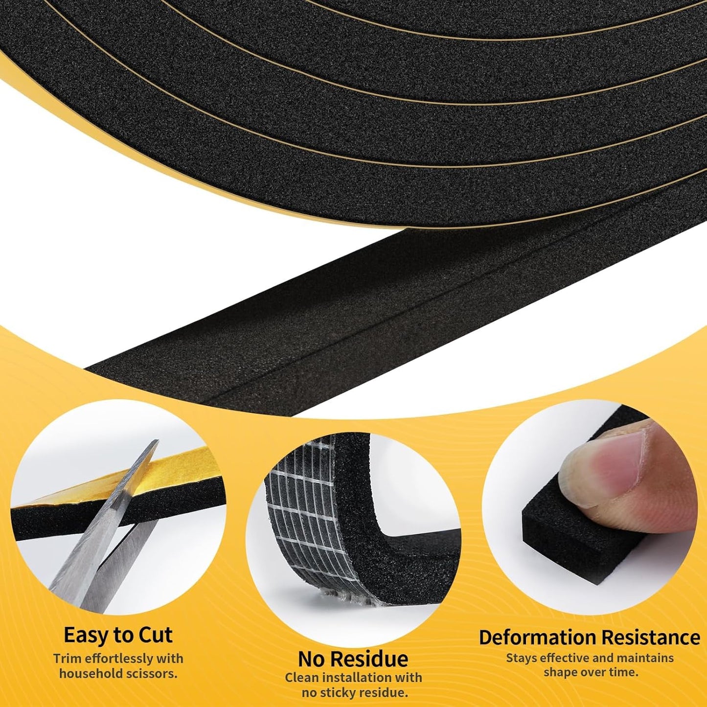 26Ft Weather Stripping Door Seal - 1/2" x 1/4" Door Seal Strip for Door Frame, High Density Foam Insulation Tape, Self Adhesive, Soundproof Gap Filler for Doors, Windows, Sliding & AC Units, White