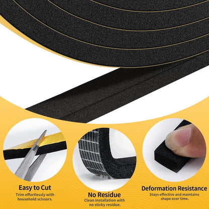 26Ft Weather Stripping Door Seal - 1/2" x 1/4" Door Seal Strip for Door Frame, High Density Foam Insulation Tape, Self Adhesive, Soundproof Gap Filler for Doors, Windows, Sliding & AC Units, White