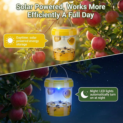 Wasp Trap Solar Powered 4 Packs, 2026 Upgrade Yellow Jacket Trap, Bee Traps Outdoor Hanging, Carpenter Bee Traps for Outside, Flying Insect Trap Reusable Hornet Catcher with LED Light