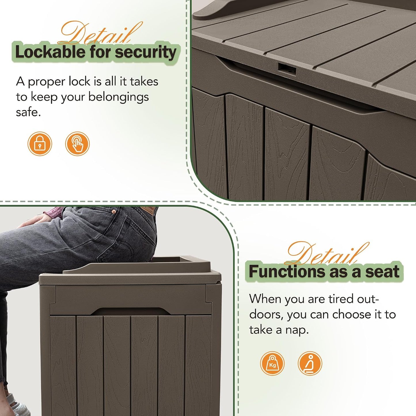 Greesum 31 Gallon Resin Deck Box All Weather Outdoor Storage Boxes for Patio Furniture Set,Outdoor Toys,Garden Tools,Black