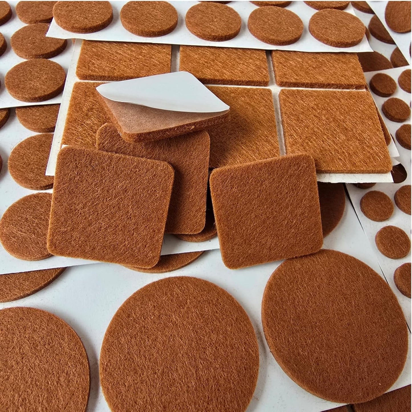 281 Pcs Brown Furniture Felt Pads Self-Adhesive Round & Square Felt Protectors for Chair Legs, Table Feet, Floor Anti-Scratch Pads for Hardwood Floors, Noise Reduction, Non-Slip, DIY Sheet