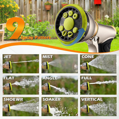 Garden Hose Nozzle,Heavy Duty Metal Hose Sprayer,High Pressure Rust Resistant Water Hose Nozzle with Lockable Trigger,9 Spray Patterns for Car Pet Washing, Plants & Lawns Watering,Outdoor Cleaning