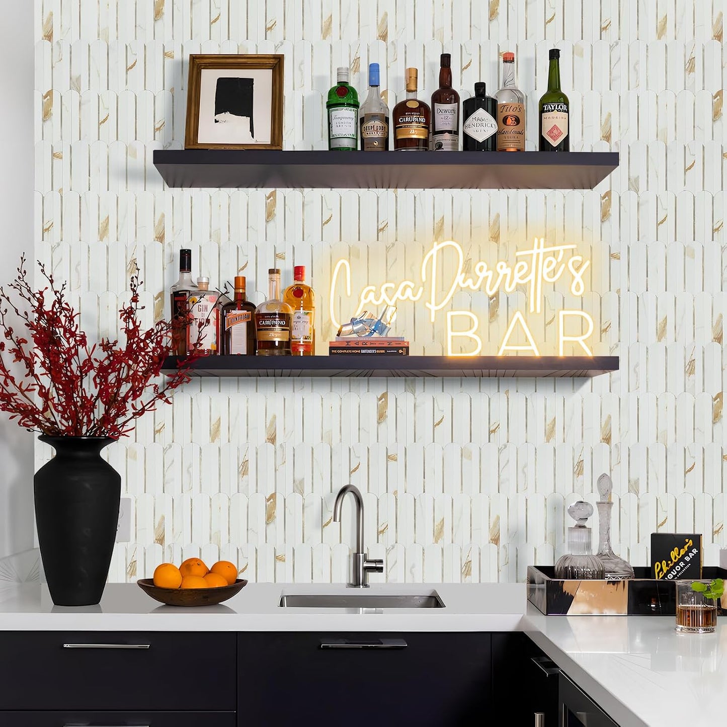 Vamos Peel and Stick Backsplash Seamless Tile for Kitchen and Bathroom,White and Beige Slate PVC Mixed Light Gold Self Adhesive Fish Scale Metal Mosaic Tiles (10 Sheets)