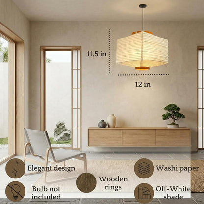 Nogy Paper Lantern Lamp Japanese Style Pendant Light - Off White Rice Hanging Paper Lamp Shade with Cord (11.5 Hardwired Square (Ceiling))