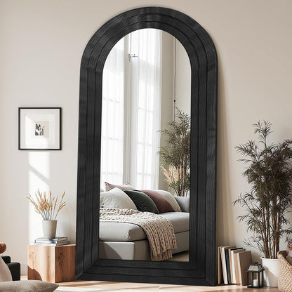 Antok Full Length Mirror with Solid Wood Frame, 71"×32" Wall Mounted Oversized Floor Mirror with Stand, Leaning Standing Hanging for Bedroom Living Room Entryway, Walnut, Arched Syle