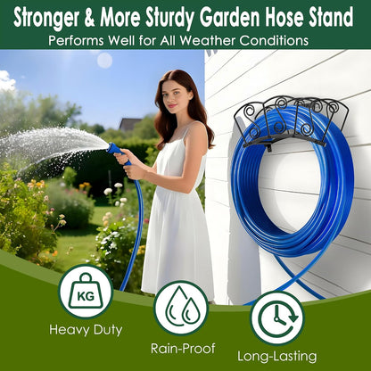 Metal Garden Hose Holder, Heavy Duty Water Hose Hanger, Wall Mounted Hoses Organizer, Hose Reel Stand Rack Hook, Hose Storage hold 150Ft Water Hoses for Outside Yard