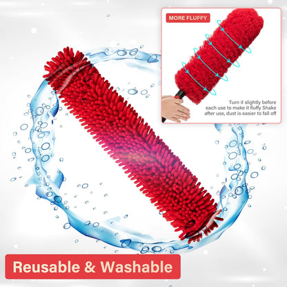 5-12 FT Extension Pole with 2 Outdoor Cobweb Brushes, 20 FT High Reach Ceiling Fan Cleaner Duster for Home, 12 FT Extendable Pole with 4 Pcs Dusting Tools, Cubweb Dusters, Feather Dusters, Fan Duster