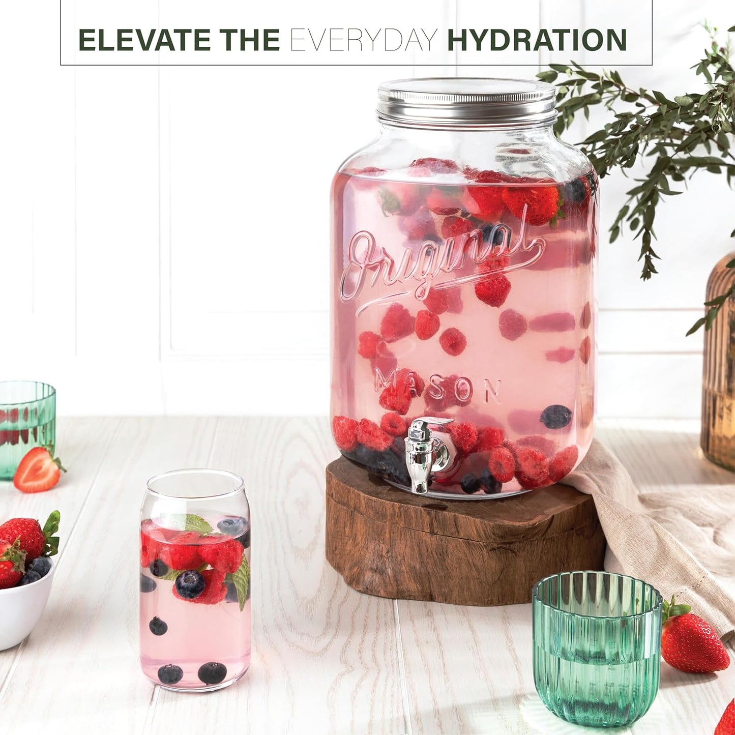 2 GALLON Glass Drink Dispensers for Parties, Original Mason Ice Beverage Dispensers, Glass Water Dispenser with Spigot, Laundry Detergent Dispenser, Lemonade Dispenser