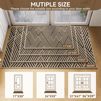 Door Mat Indoor Outside Entrance 17"x30", Low-Profile Non Slip Outdoor Inside Doormat Entryway Mat, Dirt Resistant Absorbent Front Porch Welcome Entry Mats, Washable Easy Clean, Brown