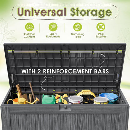 Devoko 100 Gallon Waterproof Large Resin Deck Box Indoor Outdoor Lockable Storage Container for Patio Furniture Cushions Garden Tools (100 Gallon, Black)