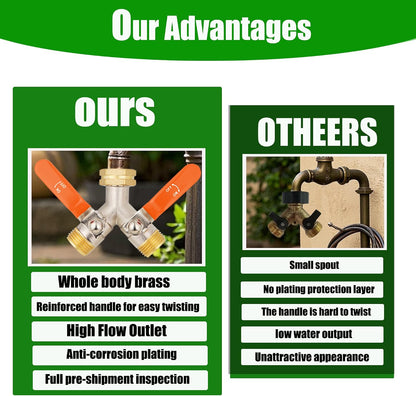 EJW Hose Splitter 2 Way, Garden Hose Splitters, 2 Way Faucet Splitter, Water Spigot Splitter, RV Brass Hose Splitter, Two way Hose Bib Splitter, Double Hose Connector, Hose Valve 3/4 Inch GHT Thread.