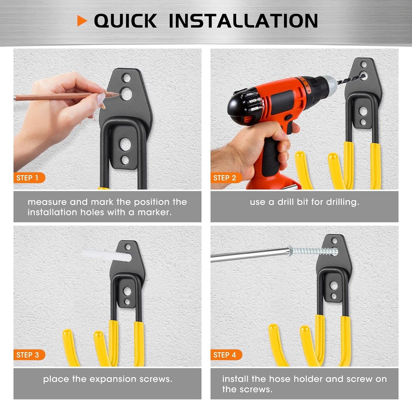 Hose Hanger Wall Mount 2 Pack,Heavy Duty Hose Holder with Screws Metal Hose Hangers for Outside,Hose Rack Suitable for Garage,Garden and Yard,Black
