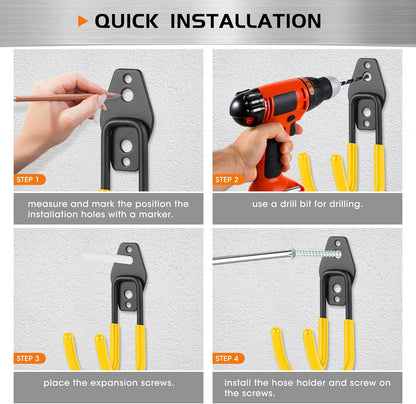 Hose Hanger Wall Mount 2 Pack,Heavy Duty Hose Holder with Screws Metal Hose Hangers for Outside,Hose Rack Suitable for Garage,Garden and Yard,Black