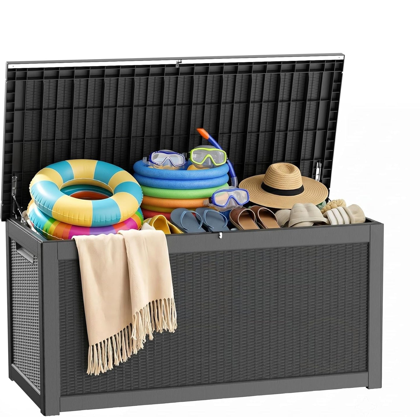 PatioZen 50 Gallon Deck Box Outdoor, Weatherproof Resin Patio Storage Box, Waterproof Outdoor Storage Boxes with Lid Lockable for Cushions, Garden Tools,Grey