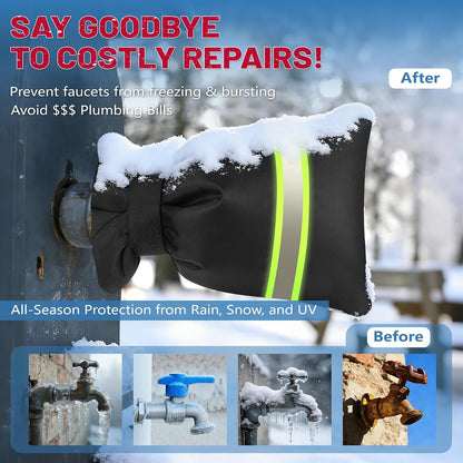 Outdoor Faucet Covers for Winter,7.28" W x 10.35" H Faucet Covers with 420D Waterproof Oxford Fabric, Reflective Strips (Black, 2 Pcs)