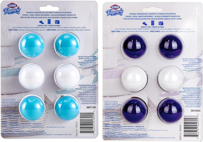 Clorox Fraganzia Deodorizing Balls Bundle - Battery-Free Odor Eliminators for Shoes, Gym Bags, Closets, Lockers, Hampers & Drawers, Fresh Ocean Breeze and Lavender with Eucalyptus, 6 Count Each