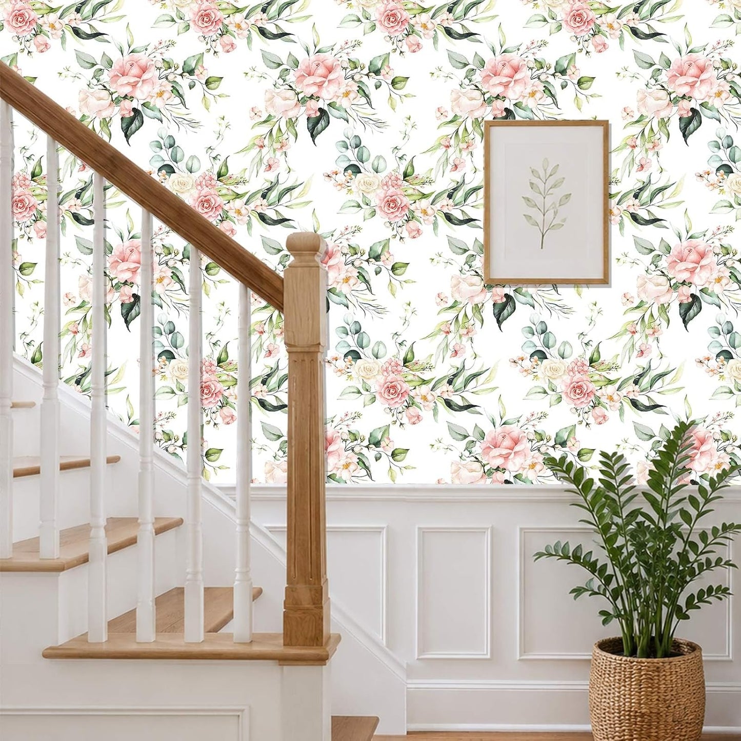 Pink Floral Peel and Stick Wallpaper Self Adhesive Removable Thick Vinyl Watercolor Botanical Flower Accent Wall for Bedroom Bathroom Living Room Renter Friendly 17.7" x 118"