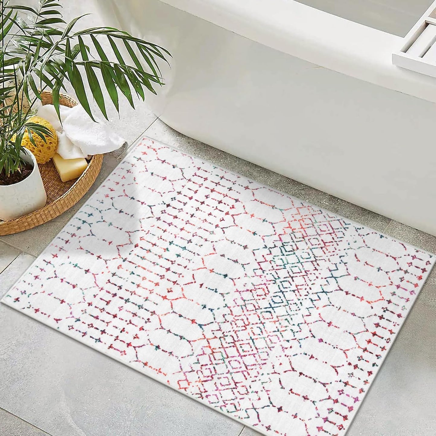 Lahome Moroccan Entry Rug 2x3, Non-Slip Washable Front Indoor Door Mat Rubber Backing Low-Profile Door Rugs, Small Geometric Print Distressed for Entryway Bathroom Kitchen, Black Hana