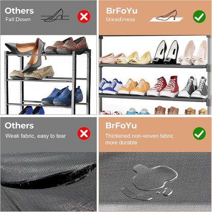 32.3" Widening Design Shoe Rack for Closet 16 Pairs Small Spaces Non-Woven 3 Tier Shoe Organizer Stackable Metal Shoe Shelf for Entryway, Bedroom