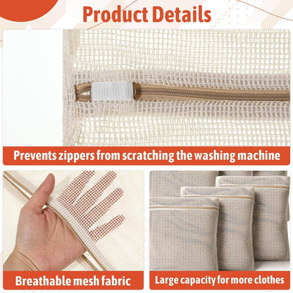 6 Piece Organic Cotton Mesh Laundry Bag Bulk, Durable Mesh Wash Bags with Sturdy Zippers and Breathable Meshes, for Underwear, Clothes, Shoes, Socks, 15.7 * 19.7Inch