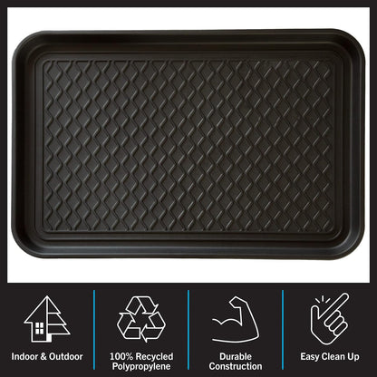 All-Weather Indoor/Outdoor Mat for Boots - Weather-Resistant Hard Plastic Shoe and Boot Tray with Raised Edge by Stalwart (Black, MEDIUM)